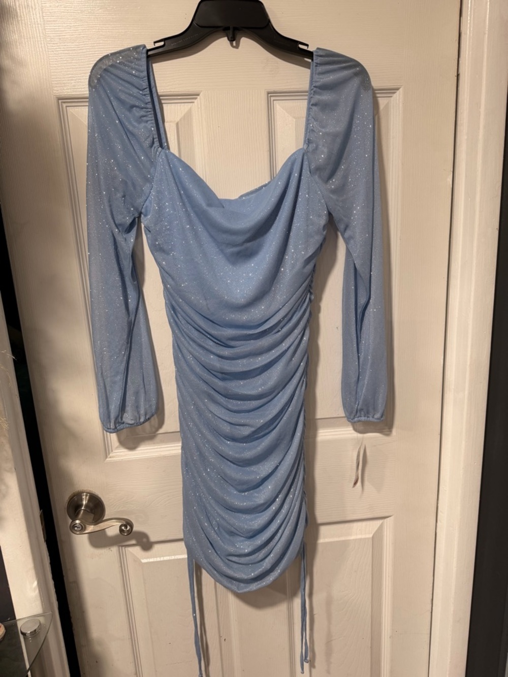 Jump Light Blue Ruched Glitter Mini Dress